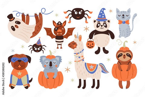 clipart of animals wearing halloween costumes